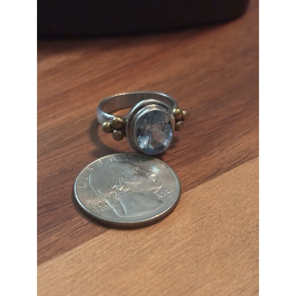 Vintage Sterling Silver Blue Topaz Ring Size 8